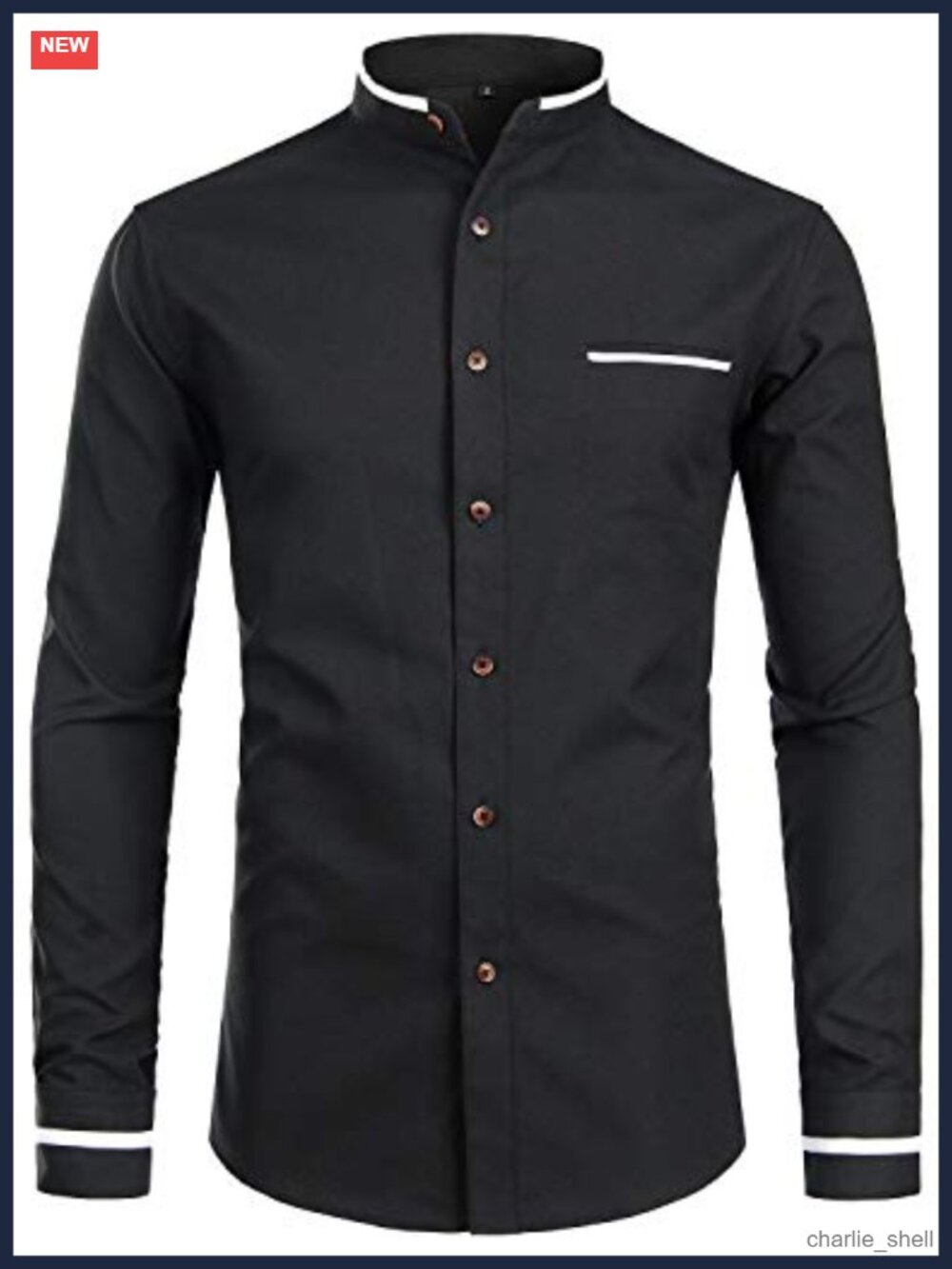Men's Mandarin Collar Oxford Button Down Slim Fit Long Sleeve Shirt
